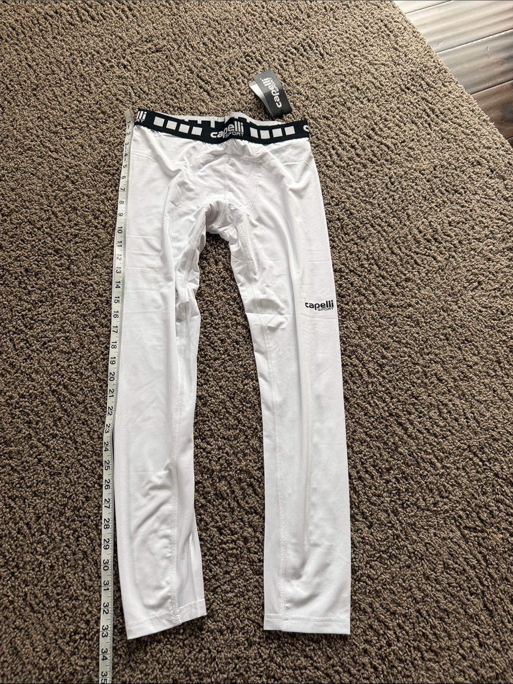 Capelli of New York Kids White Compression Leggings with Black Waistband